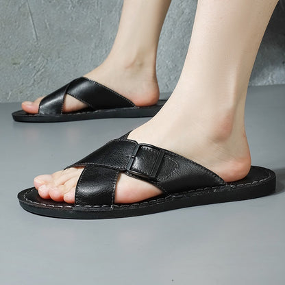 ステッチデザイン メンズ レザーサンダル