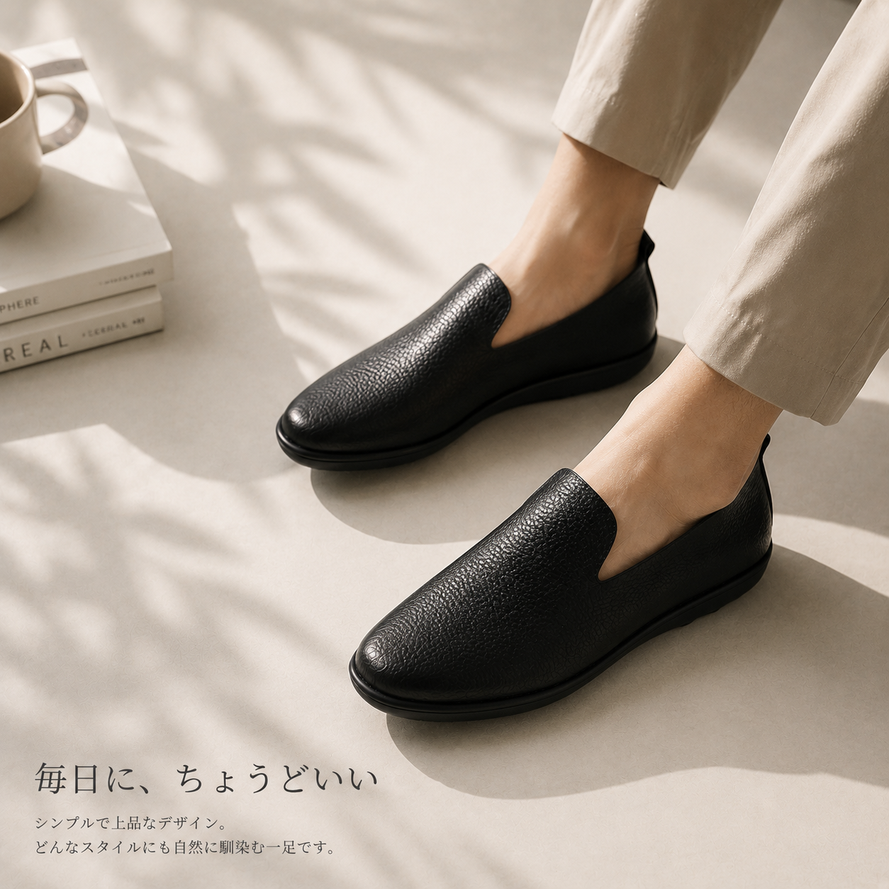 メンズ 本革スリッポン シューズ