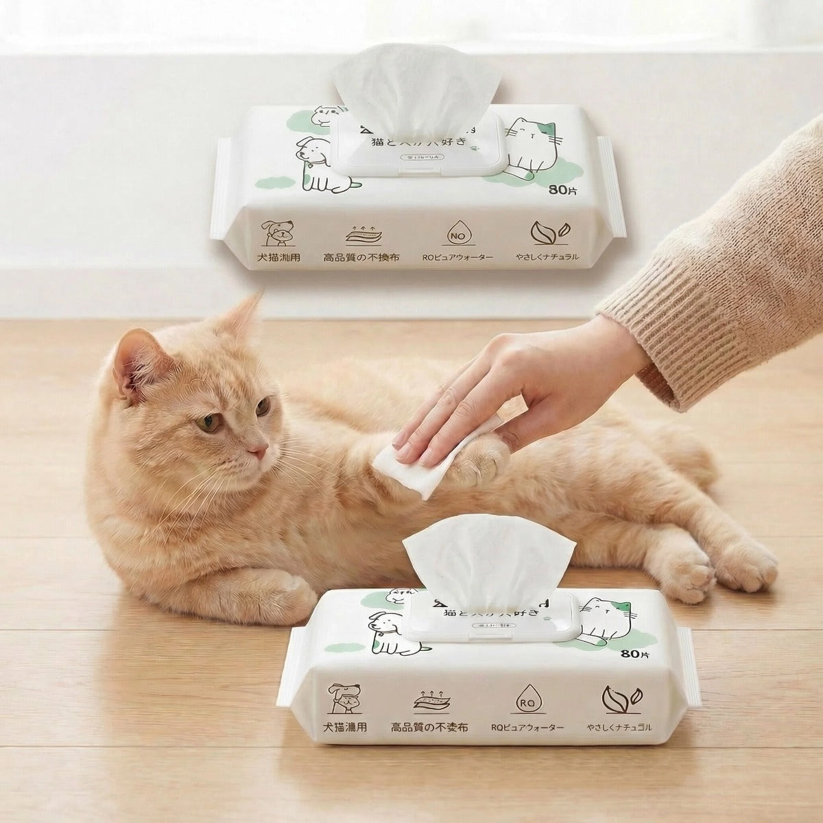 毎日のお手入れに。ペット用やさしいウェットシート（猫・犬兼用／80枚入り）