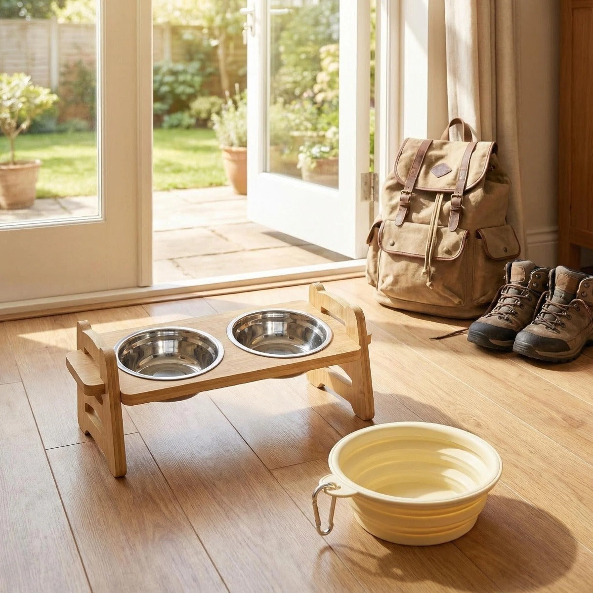 毎日の食事を、もっと心地よく。 高さ調節できる竹製フードスタンド